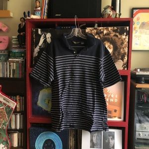 Navy Blue White Striped Polo